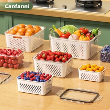 5 PCS Large Fruit Storage Containers for Fridge, Airtight Food Storage Containers with Removable Colander, Dishwasher & Microwave Safe, Berries Containers Keep Vegetables, Fruits Fresh Longer