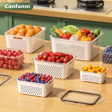 5 PCS Large Fruit Storage Containers for Fridge, Airtight Food Storage Containers with Removable Colander, Dishwasher & Microwave Safe, Berries Containers Keep Vegetables, Fruits Fresh Longer