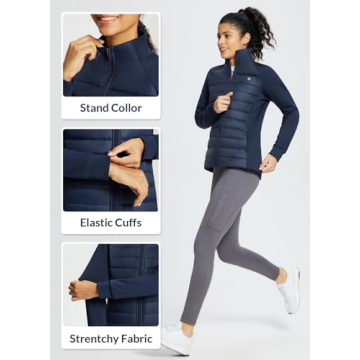 BALEAF Women's Lightweight Warm Jacket Running Water Resistant Insulated Fall Jackets Winter Hiking Hybrid Puffer Coat Navy Blue L