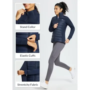 BALEAF Women's Lightweight Warm Jacket Running Water Resistant Insulated Fall Jackets Winter Hiking Hybrid Puffer Coat Navy Blue L