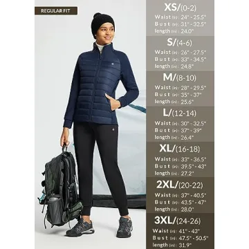 BALEAF Women's Lightweight Warm Jacket Running Water Resistant Insulated Fall Jackets Winter Hiking Hybrid Puffer Coat Navy Blue L