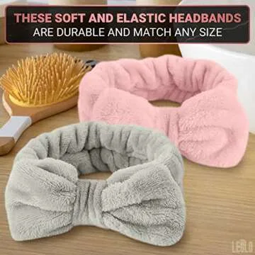 LEGLO 2Pcs Hairband for Women - Bow Headbands for Women's Hair Spa, Makeup Headband for Washing Face, Cosmetic Headband, Shower Hair Bands for Gym (Pink, Gray)