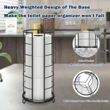 NearMoon Toilet Paper Organizer Stand, Free Standing 3 Rolls Tissue Storage, Metal Bathroom Accessory, Rustproof Toilet Roll Holder for Kitchen Countertop Inside Cabinet Shelf(Metal Base, Matte Black)