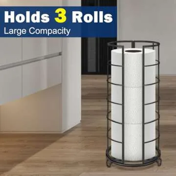 NearMoon Toilet Paper Organizer Stand, Free Standing 3 Rolls Tissue Storage, Metal Bathroom Accessory, Rustproof Toilet Roll Holder for Kitchen Countertop Inside Cabinet Shelf(Metal Base, Matte Black)