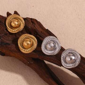 Gold Vintage Earrings for Women, Love Pearl Double Hoop Drop Earrings, Statement Stud Chunk Pendant ...