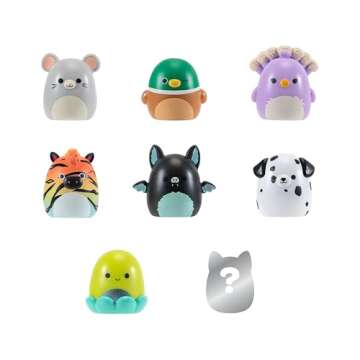 Squish-a-longs 8 Pack - 1” Mini-Squish with 2 Accessories, 1 Ring, and a Collector’s Guide - Collect, Trade, & Play