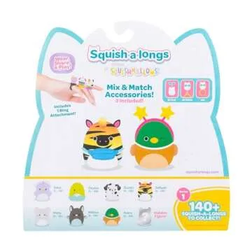 Squish-a-longs 8 Pack - 1” Mini-Squish with 2 Accessories, 1 Ring, and a Collector’s Guide - Collect, Trade, & Play