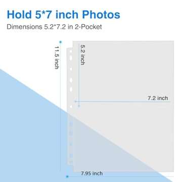 Sooez 60 Pack Heavy Duty Photos or Postcards Page Protectors, Plastic Clear Photo Holder Sleeves for 3 Ring Binder, Two 5'' x 7'' Pockets Per Page, Top Loading Perfect for Checking & Organizing