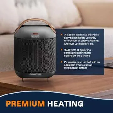 DeLonghi Capsule Electric Space Heater, 1500w compact and stylized portable space heater for indoor use in office bedroom, thermostat, ceramic heater, fan only option, safety features, HFX30C15