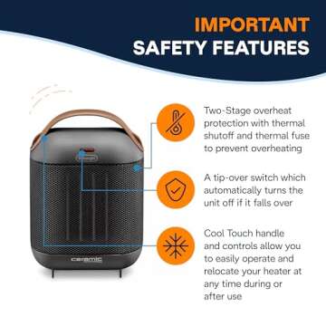 DeLonghi Capsule Electric Space Heater, 1500w compact and stylized portable space heater for indoor use in office bedroom, thermostat, ceramic heater, fan only option, safety features, HFX30C15