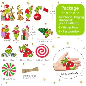 24 PCS Wooden Christmas Tree Ornaments - Holiday Decor