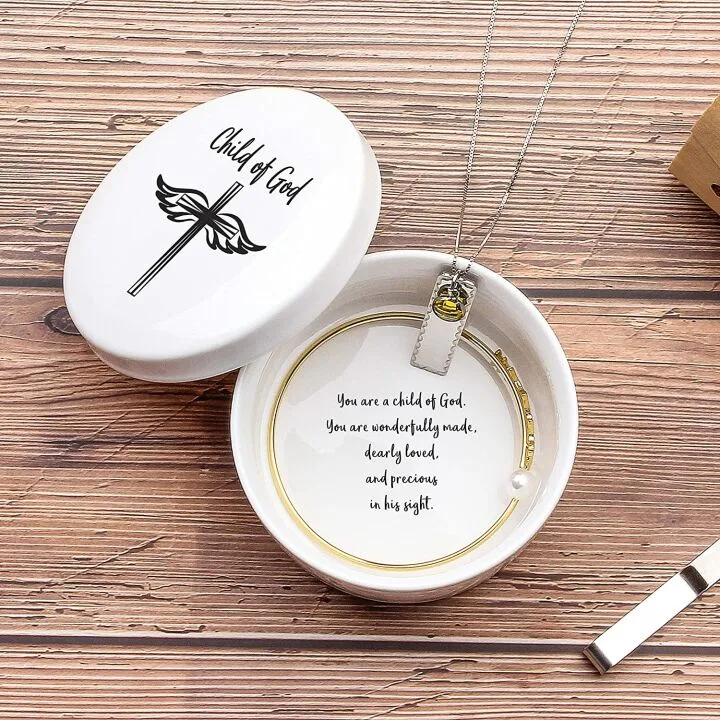 Round Ceramic Keepsake Box for Baptism Gifts