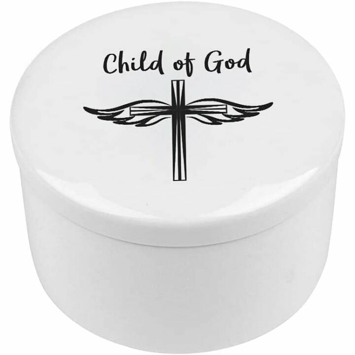 Round Ceramic Keepsake Box for Baptism Gifts