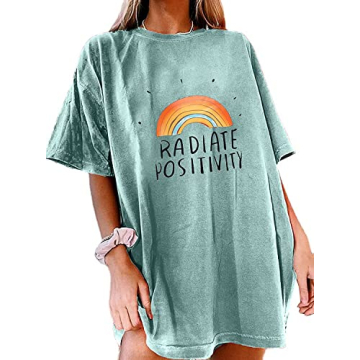 Remidoo Women's Oversized Graphic Tee in Green Rainbow