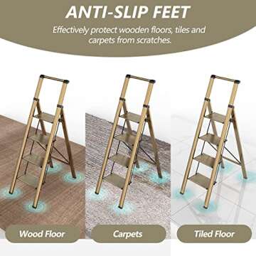 SOLADDER 4 Step Ladder - Lightweight Aluminum Folding Stepladder with Anti-Slip Pedal and Handgrip, ...