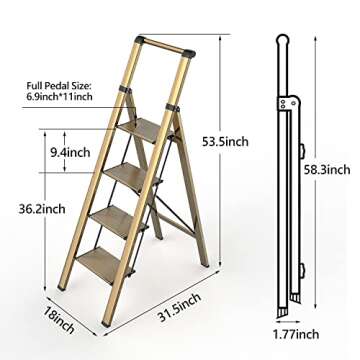 SOLADDER 4-Step Folding Ladder - Lightweight & Anti-Slip