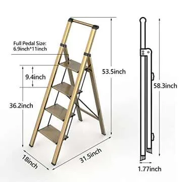 SOLADDER 4-Step Folding Ladder - Lightweight & Anti-Slip