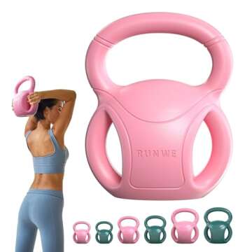 RUNWE Kettlebells Weight 15 LB - Three-Handles Pink Kettlebell for Weightlifting, Conditioning, Strength and Core Training for Home Gym with Three-handles