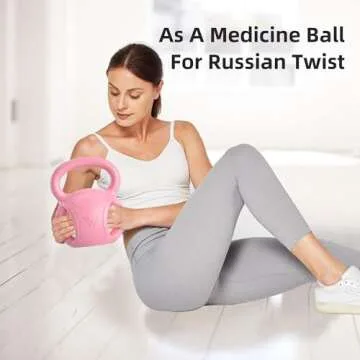 RUNWE Kettlebells Weight 15 LB - Three-Handles Pink Kettlebell for Weightlifting, Conditioning, Strength and Core Training for Home Gym with Three-handles