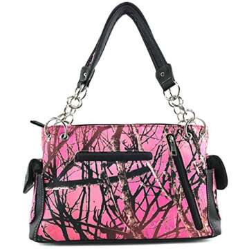 Zelris Camouflage Shine Glow Cross Wings Women Conceal Carry Handbag (Pink)