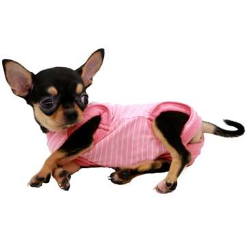 LOPHIPETS Girl Dog Shirts Recovery Suit Pajamas for Small Teacup Dog Chihuahua Yorkie Puppy Cat Clothes-Pink Strips/XXS