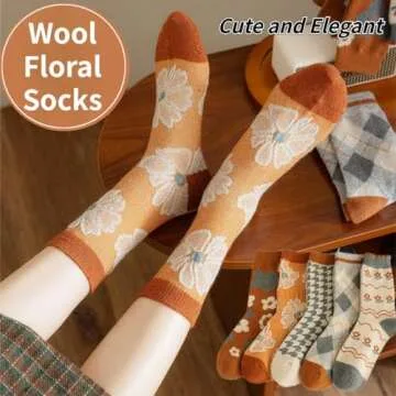 FORJMMP Cozy Wool Socks for Women - Vintage Floral Style