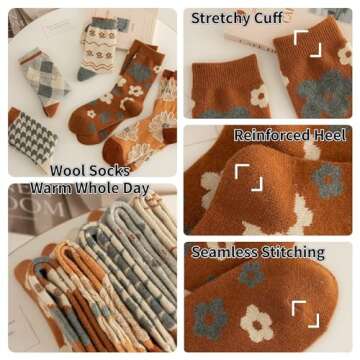 FORJMMP Cozy Wool Socks for Women - Vintage Floral Style