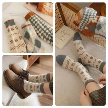 FORJMMP Cozy Wool Socks for Women - Vintage Floral Style