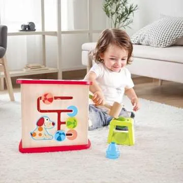 Hape Friendship Wooden Activity Center Play Cube | 5-1 Learning Puzzle Toy for Toddlers | Five Sided Educational Maze Pepe & Friends