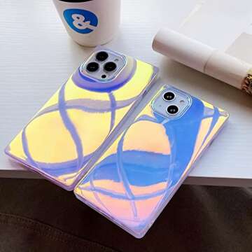 BANAILOA Compatible with iPhone 14 Pro Max Case Rectangle,Colorful Blue-Ray Holographic Case Slim So...