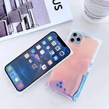 BANAILOA Compatible with iPhone 14 Pro Max Case Rectangle,Colorful Blue-Ray Holographic Case Slim Soft TPU Sparkle Luxury Protective Cover Designed for 14 Pro Max - 6.7 inch (Blue Light)