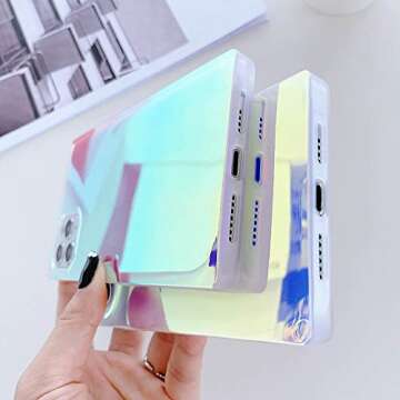 BANAILOA Compatible with iPhone 14 Pro Max Case Rectangle,Colorful Blue-Ray Holographic Case Slim Soft TPU Sparkle Luxury Protective Cover Designed for 14 Pro Max - 6.7 inch (Blue Light)