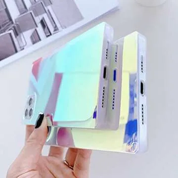 BANAILOA Compatible with iPhone 14 Pro Max Case Rectangle,Colorful Blue-Ray Holographic Case Slim Soft TPU Sparkle Luxury Protective Cover Designed for 14 Pro Max - 6.7 inch (Blue Light)