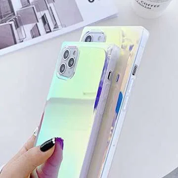 BANAILOA Compatible with iPhone 14 Pro Max Case Rectangle,Colorful Blue-Ray Holographic Case Slim Soft TPU Sparkle Luxury Protective Cover Designed for 14 Pro Max - 6.7 inch (Blue Light)