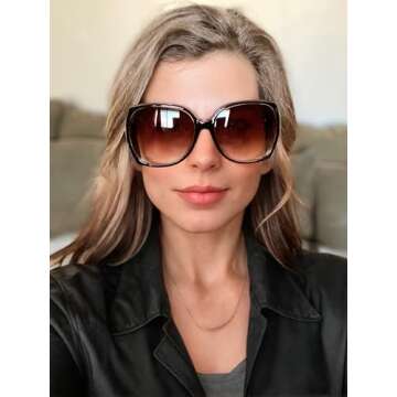 The Fresh Women's Square Jackie O Hybrid Butterfly Fashion Sunglasses - Exquisite Packaging (727704-Crystal brown/Black paint, Gradient Brown)