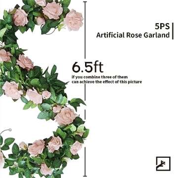 ZIFTY 5Pcs 32.5FT Pink Flower Garland Fake Rose Vines for Tea Party Mother's Day Decorations Faux Ar...