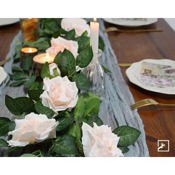 ZIFTY 5Pcs 32.5FT Pink Flower Garland Fake Rose Vines for Tea Party Mother's Day Decorations Faux Artificial Floral Garland Hanging Rose Ivy for Baby Shower Wedding Arch Ceremony Outdoor Wall Decor