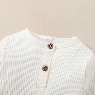 Kutersbabi Newborn Baby Boy Romper Plain Long Sleeve Onesie Ribbed Button Deco Jumpsuit Bodysuit Baby Girl Photoshoot Outfit (6-9 Months, White)