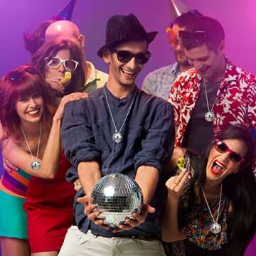 Sureio 20 Pcs Mirror Disco Ball Necklaces Silver Hanging Balls Ornament 70s Disco Party Necklaces Mini 70s Jewelry Party Favor Decoration Costume Accessories for Dance Supplies(1.57 Inch)