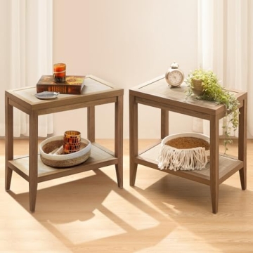 Stylish SICOTAS Rattan Nightstands Set for Small Spaces