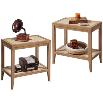 Stylish SICOTAS Rattan Nightstands Set for Small Spaces
