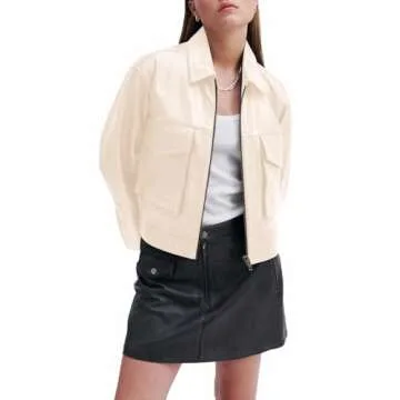 BZB Womens Faux Leather Motorcycle Jacket 2024 Trendy Pockets Bomber Zip Up Cropped Jackets Winter Coat Outerwear