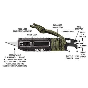 Gerber Gear Prybrid X EDC Multitool Pocket Utility Knife - Razor Knife with Retractable Hobby Blade and Pry Bar - Green