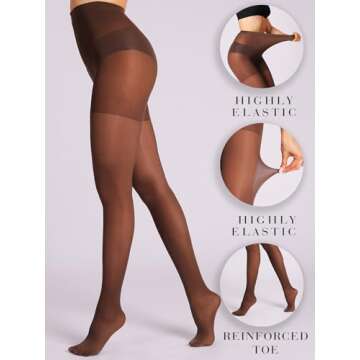 HOTBOSS 40D Semi-Sheer Control Top Rip-Resistant Tights