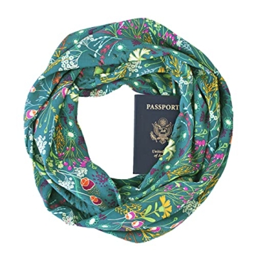 Speakeasy Travel Supply Thea Emerald ~ Infinity Scarf w/Secret Zipper Pocket, Spring Travel Scarf, M...