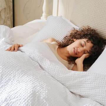 PHF Waffle Weave Duvet Cover Set Queen Size, 3 Piece Ultra Soft Breathable Durable Comforter Cover f...