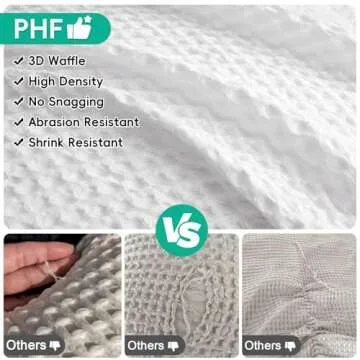 PHF Waffle Weave Duvet Cover Set Queen Size, 3 Piece Ultra Soft Breathable Durable Comforter Cover for All Season, Waffle Textured Duvet Set with 2 Pillow Shams Bedding Collection, 90"x90", White
