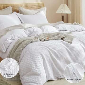 PHF Waffle Weave Duvet Cover Set Queen Size, 3 Piece Ultra Soft Breathable Durable Comforter Cover for All Season, Waffle Textured Duvet Set with 2 Pillow Shams Bedding Collection, 90"x90", White