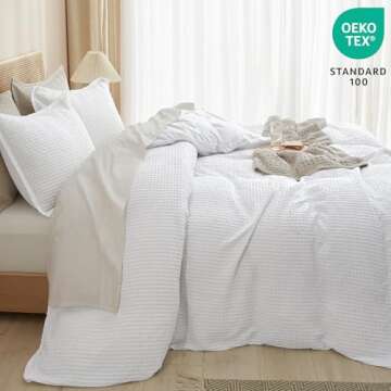 PHF Waffle Weave Duvet Cover Set Queen Size, 3 Piece Ultra Soft Breathable Durable Comforter Cover for All Season, Waffle Textured Duvet Set with 2 Pillow Shams Bedding Collection, 90"x90", White