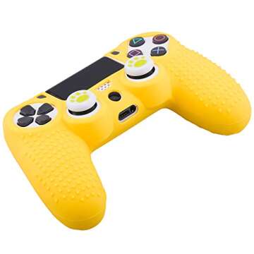 MXRC Silicone Rubber Cover Skin Case x 1 Anti-Slip Studded Dots Customize for PS4/SLIM/PRO Controller x 1(Yellow) + Cat Paw Thumb Grips x 2